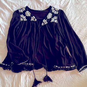 Romeo & Juliet Couture Black Top with White Floral Accents